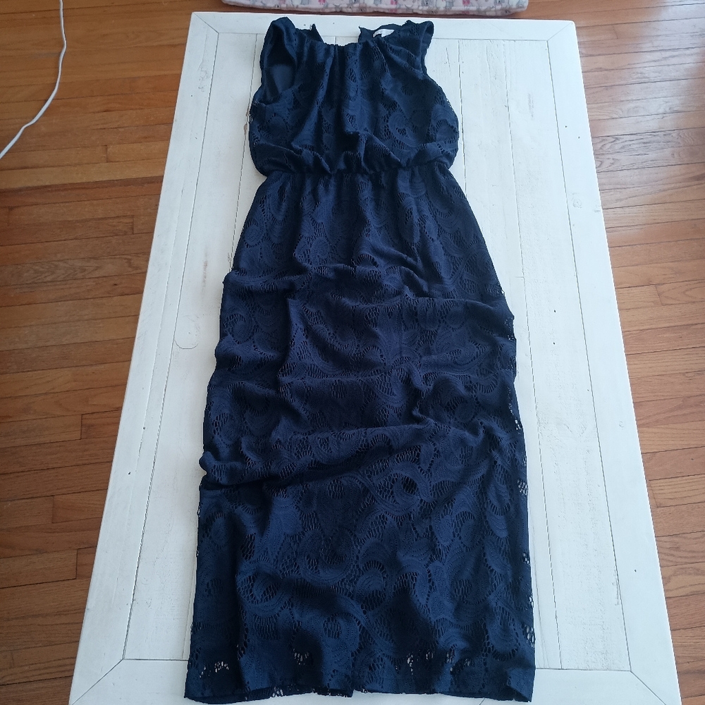 Navy Blue High Neck Maxi Dress